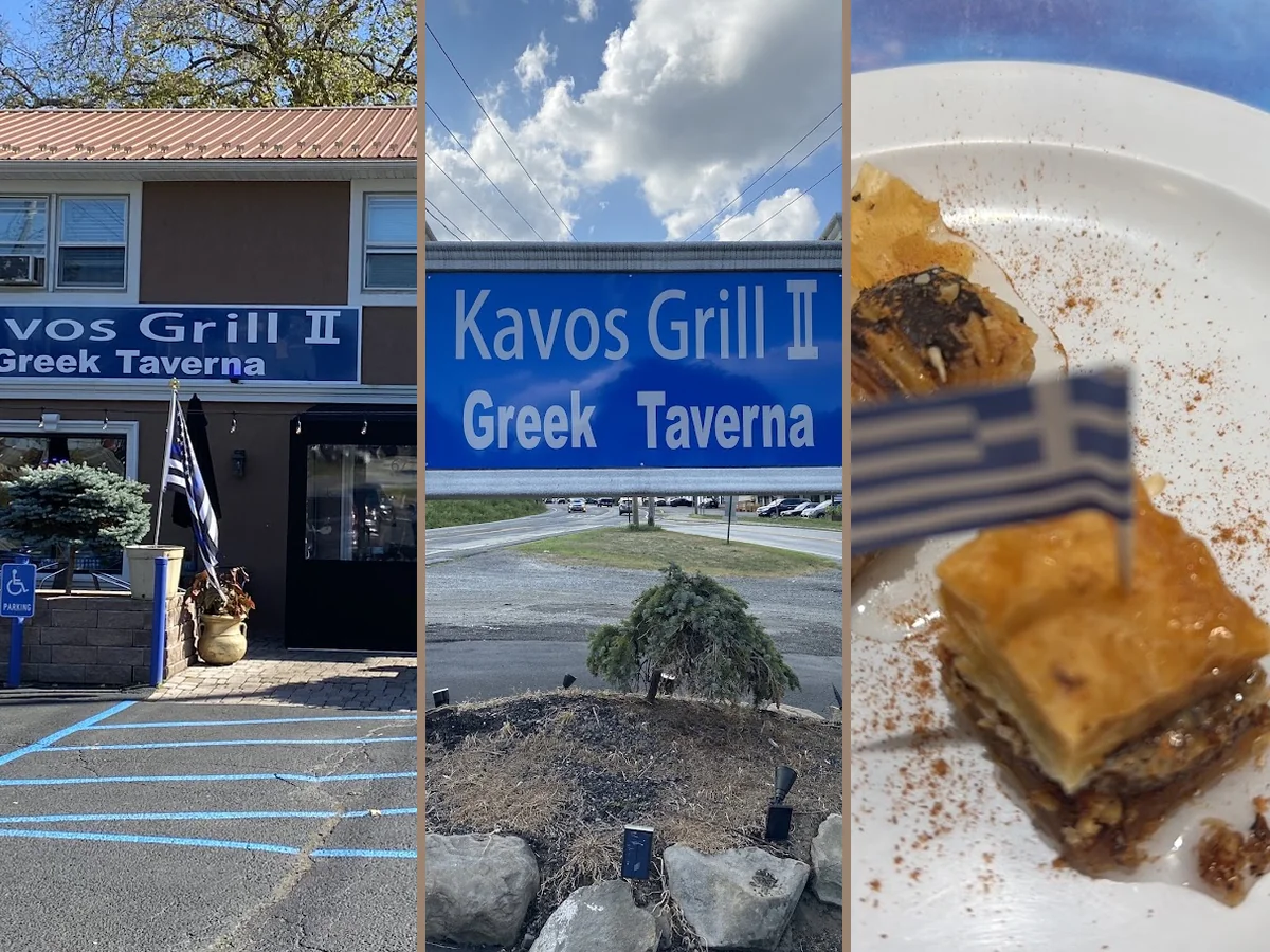 Greek dishes on a casual restaurant table.